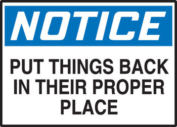 OSHA Notice Safety Label: Put Things Back In Their Proper Place 3 1/2" x 5" Adhesive Vinyl 5/Pack - LHSK992VSP