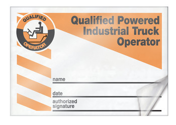 Safety Label: Qualified Powered Industrial Truck Operator 2 1/8" x 3 3/8" Self-Laminating RP-Plastic 5/Pack - LKC234LPM