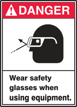 ANSI Danger Safety Label: Wear Safety Glasses When Using Equipment 5" x 3 1/2" Adhesive Vinyl 5/Pack - LPPE001VSP