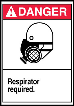 ANSI Danger Safety Label: Respirator Required. 5" x 3 1/2" Adhesive Dura Vinyl 1/Each - LPPE142XVE