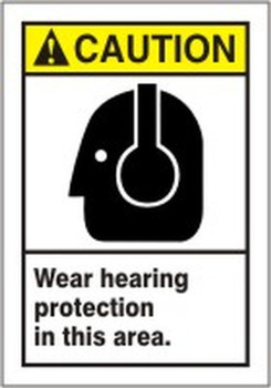 ANSI Caution Safety Label: Wear Hearing Protection in this Area 5" x 3 1/2" Adhesive Vinyl 5/Pack - LPPE600VSP