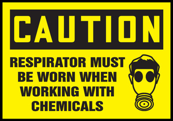 OSHA Caution Safety Label: Respirator Must Be Worn When Working With Chemicals 3 1/2" x 5" Adhesive Dura Vinyl 1/Each - LPPE601XVE