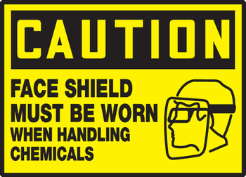 OSHA Caution Safety Label: Face Shield Must Be Worn When Handling Chemicals 3 1/2" x 5" Adhesive Vinyl 5/Pack - LPPE620VSP