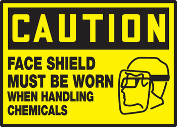 OSHA Caution Safety Label: Face Shield Must Be Worn When Handling Chemicals 3 1/2" x 5" Adhesive Dura Vinyl 1/Each - LPPE620XVE