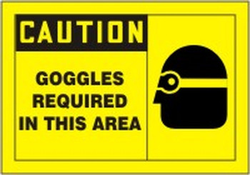 OSHA Caution Safety Label: Goggles Required In This Area 3 1/2" x 5" Adhesive Vinyl 5/Pack - LPPE626VSP