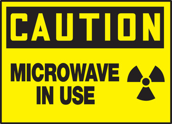 OSHA Caution Safety Label: Microwave In Use 3 1/2" x 5" Adhesive Dura Vinyl 1/Each - LRAD606XVE