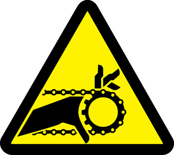 ISO Warning Safety Label: Chain Drive Entanglement Hazard - 2003/2011 2" Adhesive Dura-Vinyl 10/Pack - LSGW1442