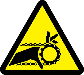 ISO Warning Safety Label: Chain Drive Entanglement Hazard - 2003/2011 4" Adhesive Dura-Vinyl 5/Pack - LSGW1444