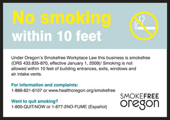 Custom No Smoking Signs- Oregon No Smoking Label English Adhesive Dura Vinyl 5" x 7.5" 1/Each - LSMK404XVE