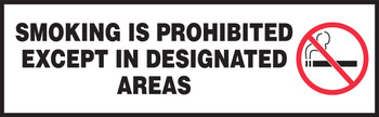 Safety Label: Smoking Is Prohibited Except In Designated Areas 3" x 10" Adhesive Dura Vinyl 1/Each - LSMK577XVE
