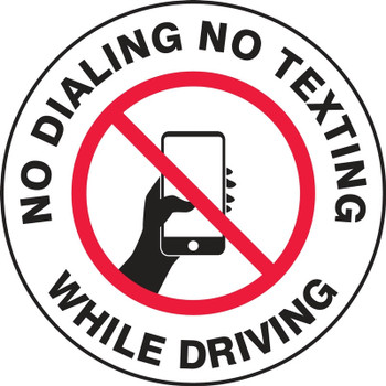 Safety Label: No Dialing - No Texting While Driving 1" Diameter Adhesive Vinyl - LVHR314