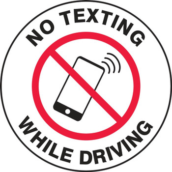 Safety Label: No Texting While Driving 1 1/2" Diameter Adhesive Vinyl - LVHR404