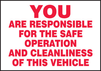 Safety Label: You Are Responsible For The Safe Operation And Cleanliness Of This Vehicle 3 1/2" x 5" Adhesive Vinyl 5/Pack - LVHR522VSP