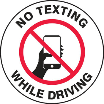 Safety Label: No Texting While Driving White 2" Diameter Adhesive Vinyl 5/Pack - LVHR706