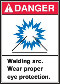 ANSI Danger Safety Label: Welding Arc - Wear Proper Eye Protection. 5" x 3 1/2" Adhesive Vinyl 5/Pack - LWLD001VSP
