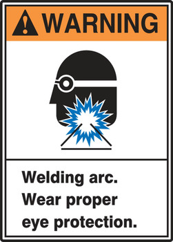 ANSI Warning Safety Labels: Welding Arc. Wear Proper Eye Protection. 5" x 3 1/2" Adhesive Dura Vinyl 1/Each - LWLD300XVE