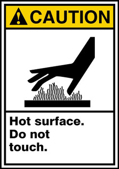 ANSI Caution Equipment Safety Label: Hot Surface - Do Not Touch. 5" x 3 1/2" Adhesive Dura-Vinyl 1/Each - LWLD612