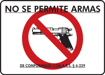 Arizona No Firearms Allowed Sign English 10" x 14" Aluma-Lite 1/Each - MACC522XL