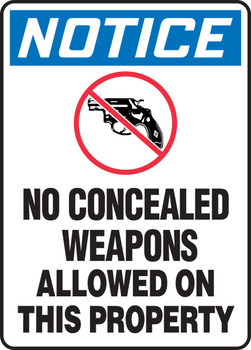 OSHA Notice Safety Sign: No Concealed Weapons Allowed On This Property 7" x 5" Accu-Shield 1/Each - MACC807XP