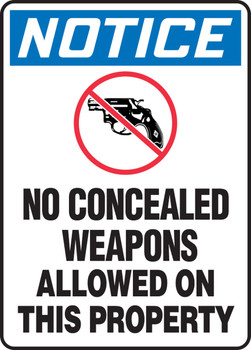 OSHA Notice Safety Sign: No Concealed Weapons Allowed On This Property 14" x 10" Dura-Plastic 1/Each - MACC816XT