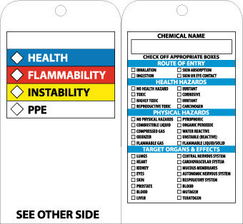 RIGHT-TO-KNOW WARNING TAG, SELF LAMINATING BOTH SIDES, 6X3 , UNRIP VINYL, 25/PK