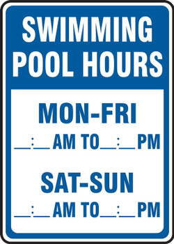 Safety Sign: Swimming Pool Hours 10" x 7" Aluminum 1/Each - MADM439VA