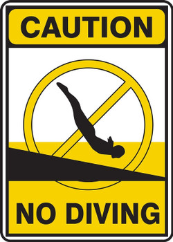 ANSI Caution Safety Sign: No Diving 10" x 7" Adhesive Dura-Vinyl 1/Each - MADM627XV