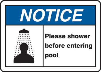 ANSI Notice Safety Sign: Please Shower Before Entering Pool 10" x 14" Aluminum 1/Each - MADM707VA