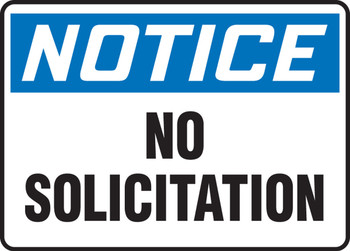 OSHA Notice Safety Sign: No Solicitation 10" x 14" Aluminum 1/Each - MADM826VA