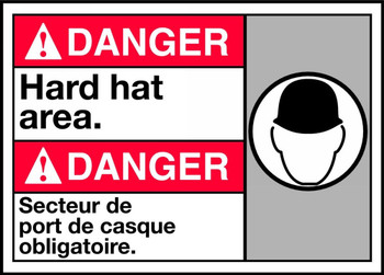 Bilingual ANSI Danger Safety Sign: Hard Hat Area 10" x 14" Accu-Shield 1/Each - MAFC115XP