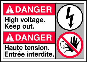 Bilingual ANSI Danger Safety Sign: High Voltage. Keep Out 10" x 14" Dura-Fiberglass 1/Each - MAFC125XF