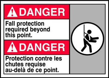 Bilingual ANSI Danger Safety Sign: Fall Protection Required Beyond This Point 10" x 14" Aluma-Lite 1/Each - MAFC131XL