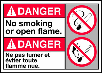 Bilingual ANSI Danger Sign: No Smoking Or Open Flame 10" x 14" Aluma-Lite 1/Each - MAFC137XL