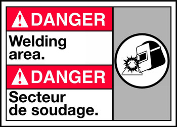 Bilingual ANSI Danger Safety Sign: Welding Area 10" x 14" Aluminum 1/Each - MAFC153VA