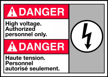 Bilingual ANSI Danger Safety Sign: High Voltage. Authorized Personnel Only 10" x 14" Aluminum 1/Each - MAFC173VA