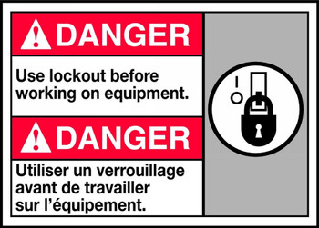 Bilingual ANSI Danger Safety Sign: Use Lockout Before Working On Equipment 10" x 14" Aluminum 1/Each - MAFC183VA