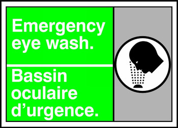 Bilingual Safety Sign: Emergency Eye Wash 10" x 14" Adhesive Vinyl 1/Each - MAFC506VS