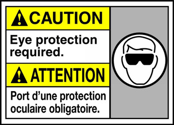 Bilingual ANSI Caution Safety Sign: Eye Protection Required 10" x 14" Adhesive Dura-Vinyl 1/Each - MAFC617XV