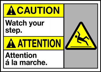 Bilingual ANSI Caution Safety Sign: Watch Your Step 10" x 14" Aluminum 1/Each - MAFC661VA