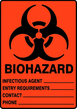 Biohazard Safety Sign: Infectious Agent Entry Requirements 14" x 10" Plastic - MBHZ502VP