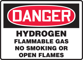 OSHA Danger Safety Sign: Hydrogen Flammable Gas No Smoking Or Open Flames 10" x 14" Aluminum 1/Each - MCHG093VA
