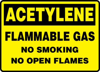 Acetylene Safety Sign: Flammable Gas - No Smoking - No Open Flames 10" x 14" Plastic 1/Each - MCHG500VP
