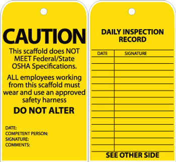 Tag - Caution: This Scaffold Does Not Meet Federal - Grommet - 6X3 - Unrip Vinyl - Pack of 25 - SVT2