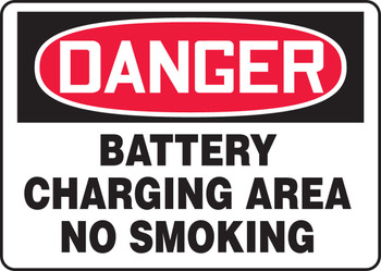 OSHA Danger Safety Sign: Battery Charging Area - No Smoking 10" x 14" Adhesive Dura-Vinyl 1/Each - MCHL220XV