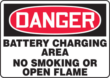 OSHA Danger Safety Sign: Battery Charging Area No Smoking Or Open Flame 7" x 10" Plastic 1/Each - MCHL265VP
