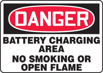 OSHA Danger Safety Sign: Battery Charging Area No Smoking Or Open Flame 10" x 14" Accu-Shield 1/Each - MCHL266XP