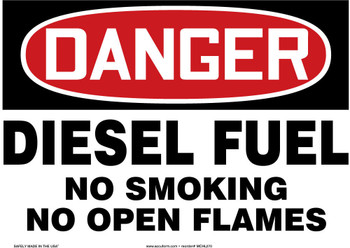 OSHA Danger Safety Sign: Diesel Fuel - No Smoking - No Open Flames 7" x 10" Aluminum - MCHL268VA