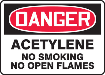 OSHA Danger Safety Sign: Acetylene - No Smoking - No Open Flames 10" x 14" Aluminum 1/Each - MCHL271VA