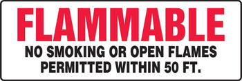 Flammable Safety Sign: No Smoking Or Open Flames Permitted Within 50 FT. 12" x 36" Aluma-Lite 1/Each - MCHL579XL