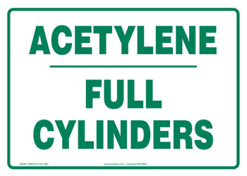 Safety Sign: Acetylene - Full Cylinders 10" x 14" Plastic - MCPG532VP